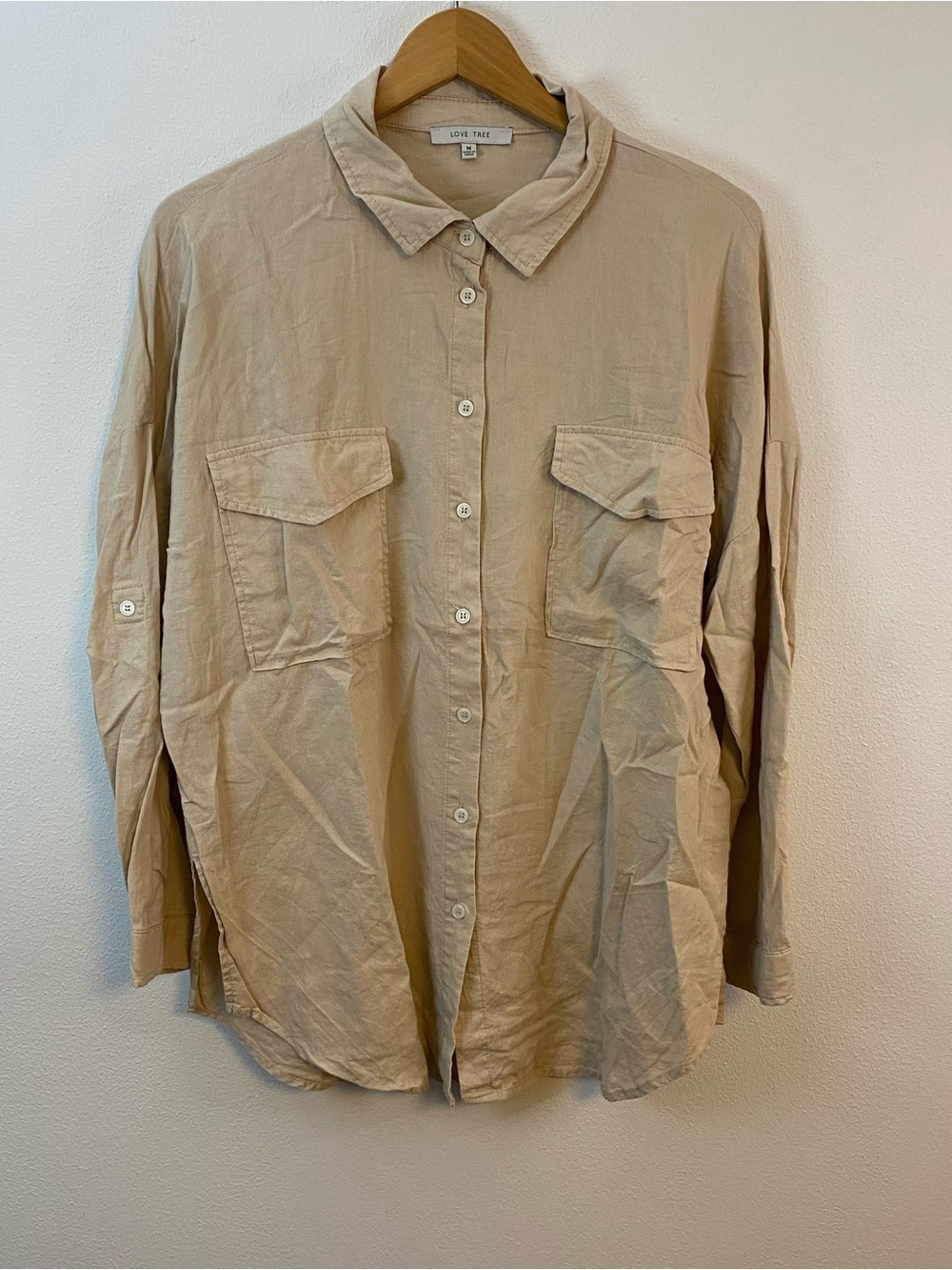 Love Tree Pink Linen Blend Button Up Long Sleeve Women’s Medium